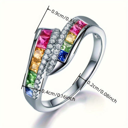 Vintage Bohemian Rainbow Synthetic Gemstone Ring - Perfect for Women's Daily Wear and Parties
