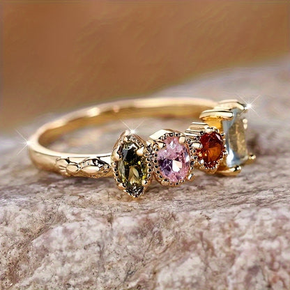 Exquisite Ladies Ring with Multi-Colored Synthetic Gemstones Ladies Party Banquet Jewelry Casual Accessories