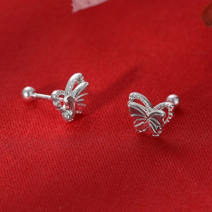 Silver butterfly earrings with S925 sterling silver stud earrings, hollow butterfly pattern, Women's fashion jewelry, earrings
