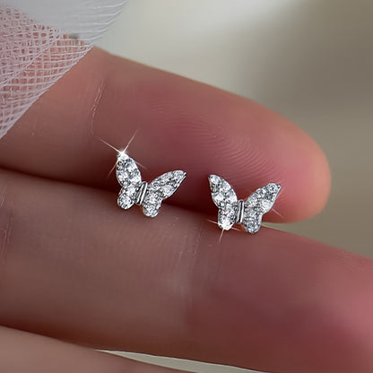 Elegant butterfly Zirconia stud earrings for women, cute and exquisite birthday party jewelry, daily casual dating clothing accessories