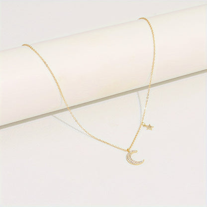Delicate Zirconia Star Moon Pendant Collarbone Chain Women's Necklace Birthday Party Gift for Eid al-Fitr, Ramadan