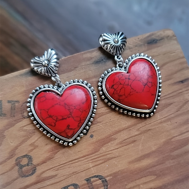 Independent Station Jewelry Western Peach Heart Red Turquoise Earrings Vintage Turquoise Love Earrings Valentine's Day