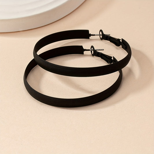 Simple Black Hoop Earrings Vintage Gothic Style Unique Statement Female Ears Decorative Alloy Jewelry Party Everyday Wear
