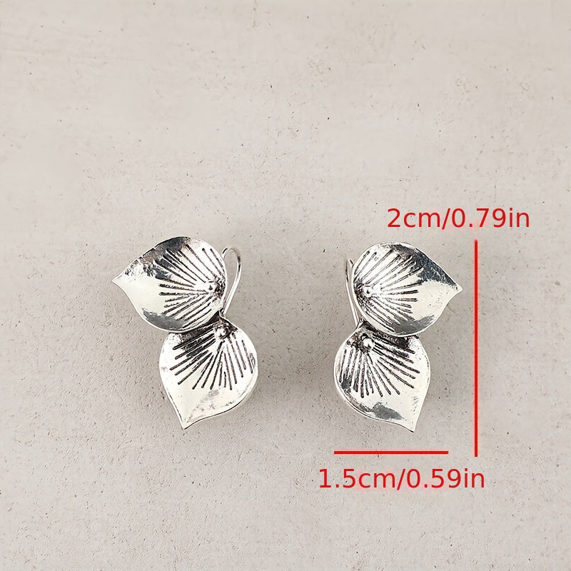 Retro minimalist style silver alloy petal drop earrings, stylish minimalist design, elegant jewelry accessories