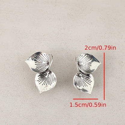Retro minimalist style silver alloy petal drop earrings, stylish minimalist design, elegant jewelry accessories
