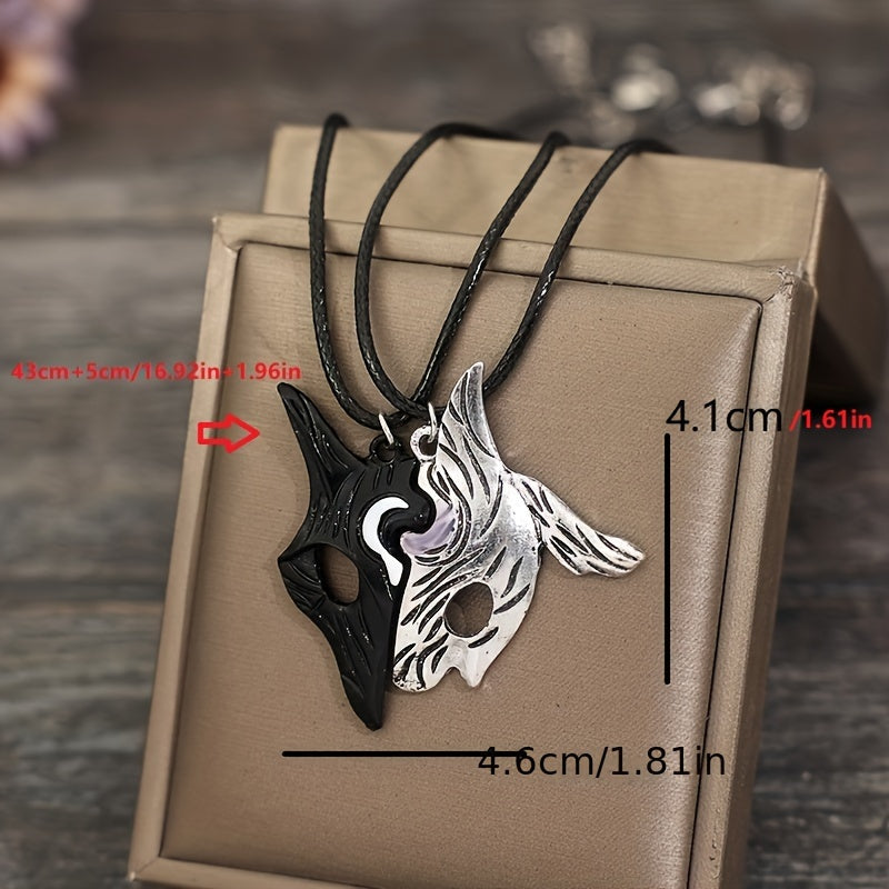 2 pieces/set asymmetrical fox wolf pendant personalized retro hollow couple style necklace women and men
