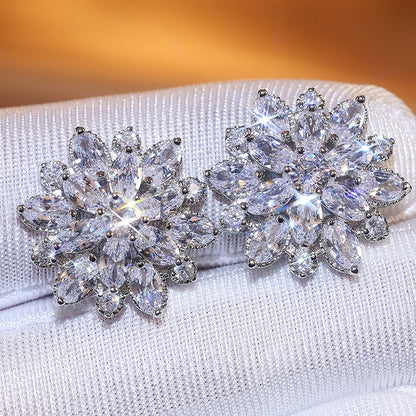 Elegant Bridal Flower Earrings with Sparkling Zirconia - Nickel Free Copper for Weddings and Special Occasions, April Birthstones, Four Seasons Wear, Wedding Accessories