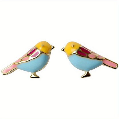 1 pair of cute bird cast stud earrings, suitable for women, synthetic stone, copper base, nickel copper free plating, animal theme, daily and party wear, Marigraday accessories, four seasons fashion jewelry
