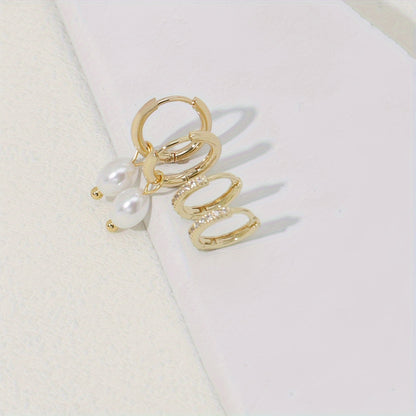 4pcs Exquisite Imitation Pearl Pendant with Micro-Zirconia Earrings Set, Pendant Ring Earrings, Women's Date Party Jewelry.