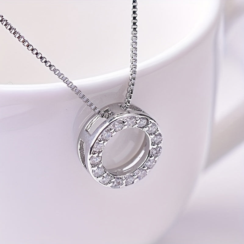 Silver-plated shiny zircon ring pendant necklace, women's daily casual fashion accessories