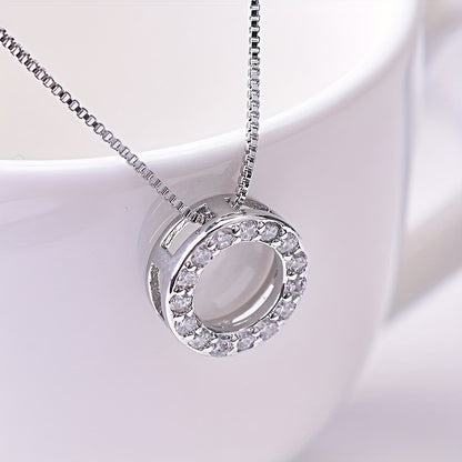 Silver-plated shiny zircon ring pendant necklace, women's daily casual fashion accessories