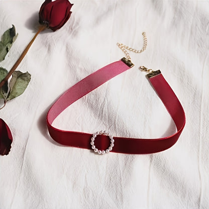 Vintage Luxury Simple Velvet Faux Pearl Round Short Necklace Jewelry Gifts