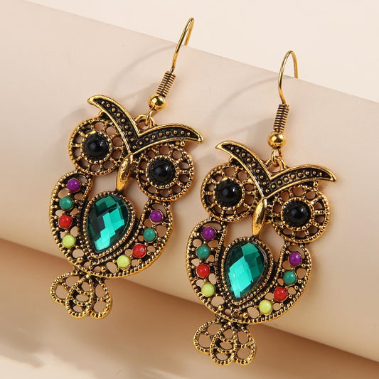 Vintage Bohemian Colored Owl Earrings