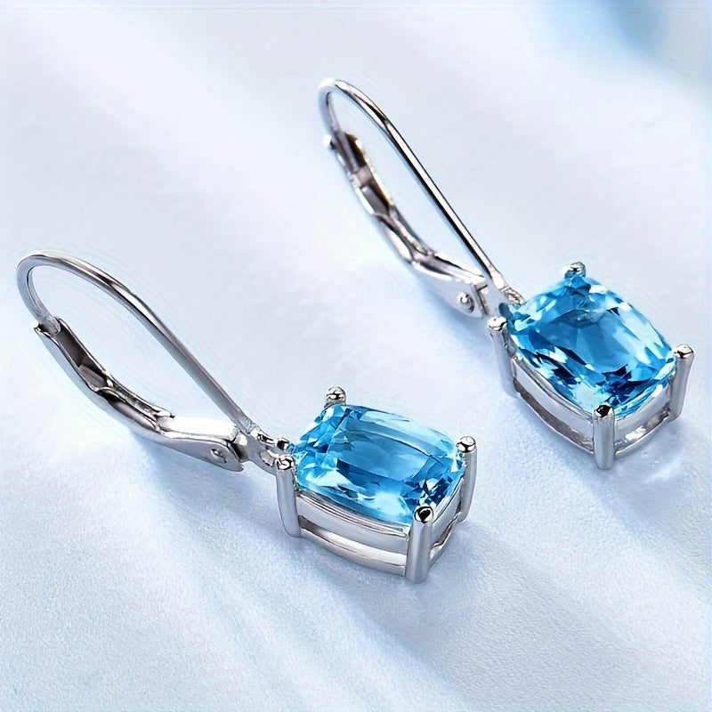 Blue zircon pendant, earrings, copper earrings, fashionable and elegant jewelry, women's trend gifts.
