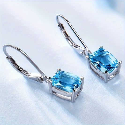 Blue zircon pendant, earrings, copper earrings, fashionable and elegant jewelry, women's trend gifts.