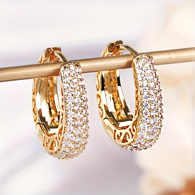 1 Pair of Luxury Gold Cubic Zirconia Ring Earrings - Ladies Elegant Vintage Style, Nickel Free Copper, Perfect for Brides and Parties, April Birthstone