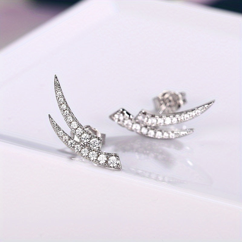 Creative personality stud earrings simple and elegant temperament zircon silver plating material climbing stud earrings women's daily leisure accessories