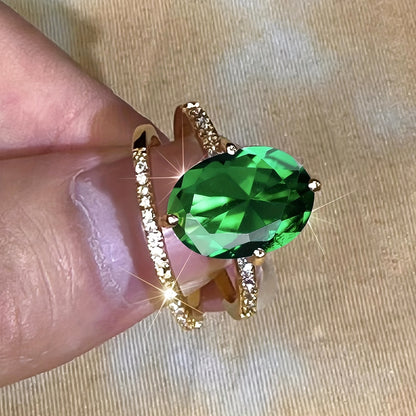 Elegant Luxury Cubic Zirconia Engagement Ring Set - Classic White/Green for Casual Attire or Parties