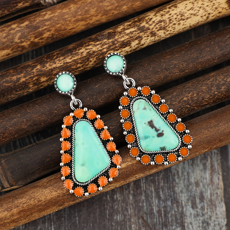 A pair of Bohemian geometric resin stickers with ethnic stylish alloy earrings.