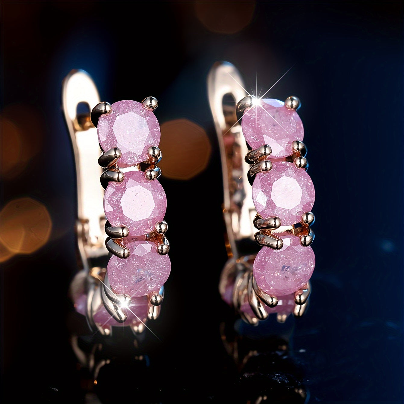 Ladies Elegant Vintage Round Ring Earrings - Cubic Zirconia and Copper, Perfect for Parties and Gifts