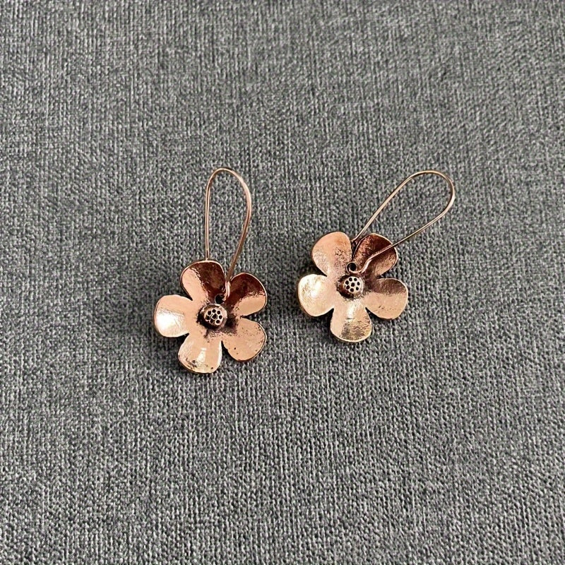 Antique red copper flower design earrings, retro ethnic style unique statement women's earrings