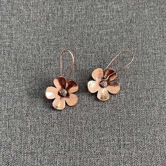 Antique red copper flower design earrings, retro ethnic style unique statement women's earrings