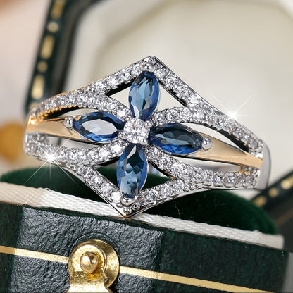 Elegant Blue and White Zirconia Wedding Ring - Luxury Bohemian Style for Engagements and Parties, Sizes 6-10