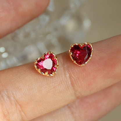 Women's Elegant Heart Synthetic Ruby Stud Earrings - Nickel-Free Copper, Ideal for Casual Attire and Parties, Ideal for Valentine's Day Gifts