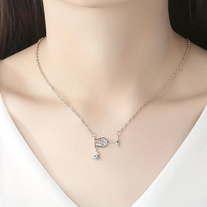 Creative Water Drop Wine Glass Pendant Necklace Vintage Silver Plated Shiny Pendant Necklace Collarbone Chain Jewelry Ladies