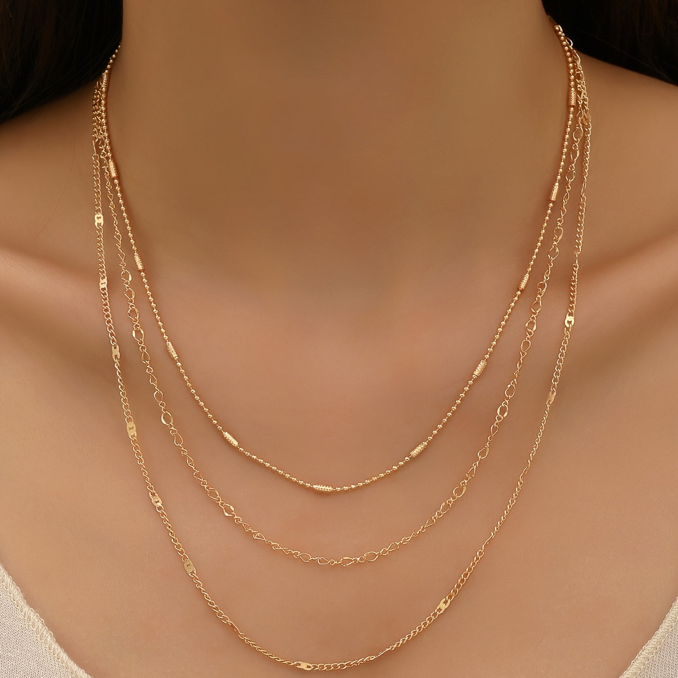 Minimalist multi-layer chain necklace women's thin chain plated 14k gold long necklace accessories gifts
