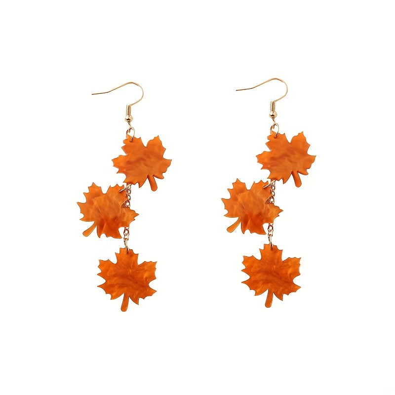 Maple Leaf Style Long Acrylic Earrings, Vintage Beautiful Earrings