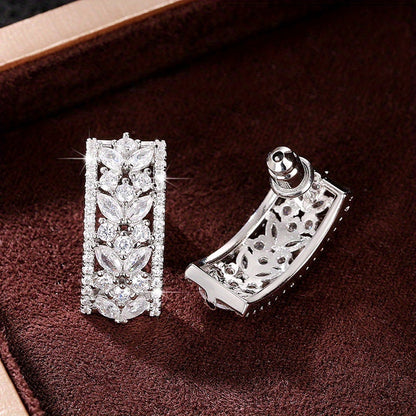 Bohemian Silver Plated Zircon Drop Earrings, Ladies Romantic Engagement Wedding Party Jewelry Anniversary Gift