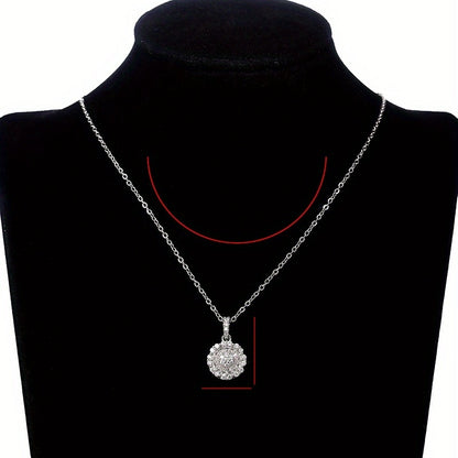 Shiny Round Zircon 925 Silver Plated Pendant Necklace, Women's Daily Party and Banquet Accessories
