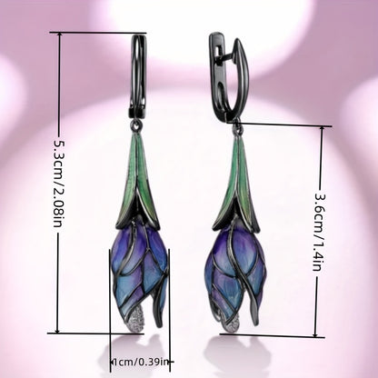 Bohemian Charm Pendant Earrings - Ladies Retro Floral Design, Galvanized Nickel Free Copper, Inlaid with Cubic Zirconia, Suitable for Parties and Daily Wear