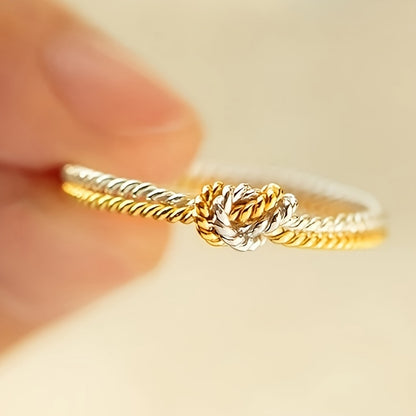 Elegant ladies two-tone knot ring, 1 piece minimalist rope style promising band, fashion accessory for everyday and casual parties