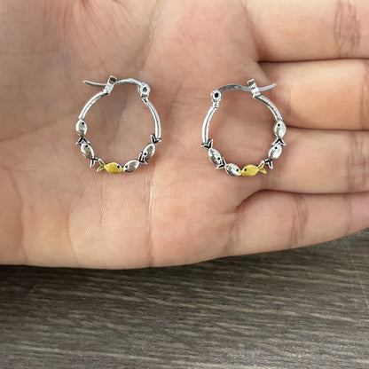 Cross-border retro style new circle alloy earrings 5 small fish earrings