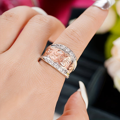 Elegant broadband rings, delicate floral engravings and sparkling square crystal Zirconia accents - retro ethnic style for Casual Attire and special occasions