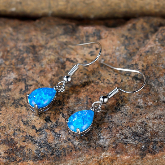 Vintage Bohemian Pendant Earrings, Teardrop-Shaped Opal, Copper Strap Copper Ears, No Plating, Suitable for Vacations and Weddings - 1 Pair