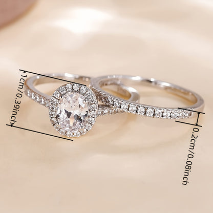 Romantic atmosphere, elegant 2-piece Women's wedding ring set - luxury cubic Zirconia, suitable for engagement and wedding celebrations, April birthday stone