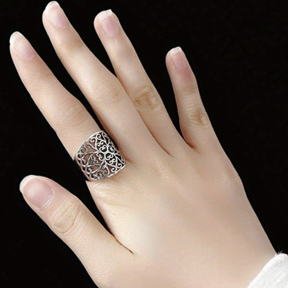 Bohemian Vintage Pattern 925 Silver Plated Hollow Wide Ring Ladies Wedding Ring Anniversary Gift