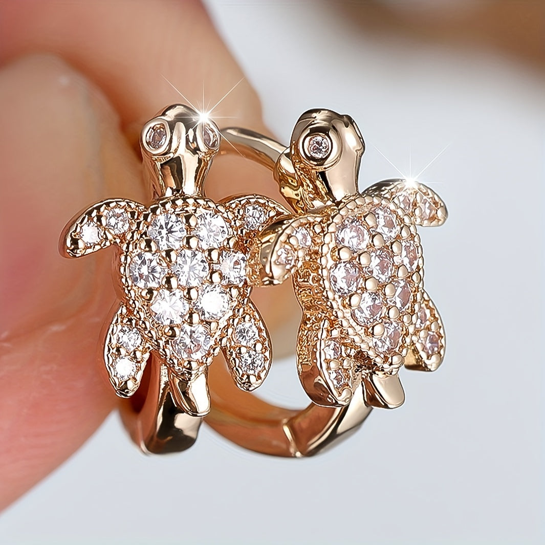 Elegant copper tortoise earrings with synthetic Zirconia, unplated, cute animal-inspired fashion jewelry, suitable for Women's daily and banquet occasions, all-season accessories