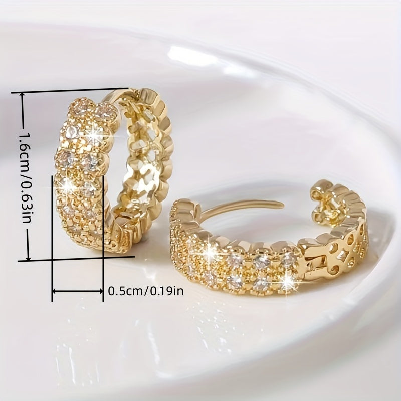 Exquisite double-row zircon ring earrings, women's wedding party fashion earrings, elegant style