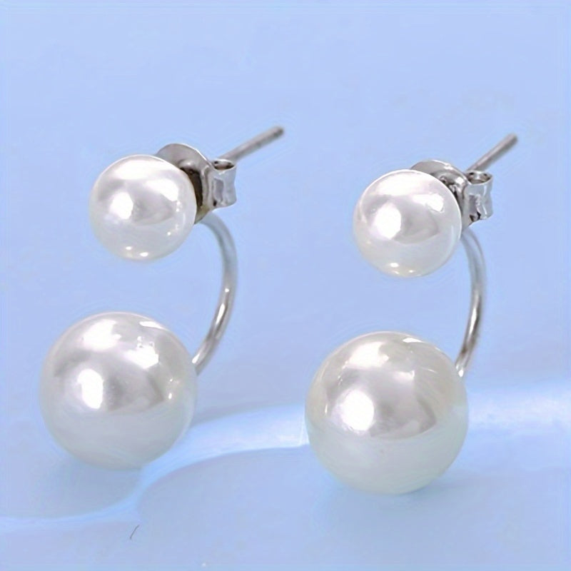 Imitation pearl stud earrings, stylish silver jewelry, elegant French style, ladies, wedding earrings