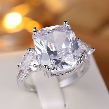 An elegant bohemian copper engagement ring with synthetic cubic Zirconia, unplated - a luxurious square engagement ring for weddings, vacations and all seasons