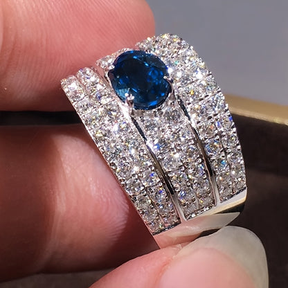 Ladies' Elegant Luxury Synthetic Sapphire and Zircon Ring - Perfect for Weddings, Parties, Anniversaries | March Birthday Stone with Unique Copper Coating