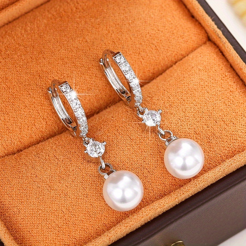 Charming Ladies Imitation Pearl Pendant Silver Plated Pendant Earrings Bridal Romantic Engagement Jewelry Anniversary Gift
