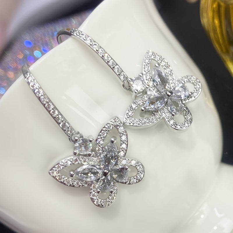 Exquisite micro-zircon butterfly hanging earrings, suitable for girls, sweet and fashionable, suitable for parties and daily wear
