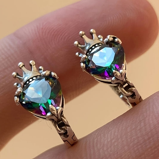 Vintage Crown Inlaid Colored Love Gem Ring Earrings Women's, Wedding, Engagement, Party, Fashion Earrings