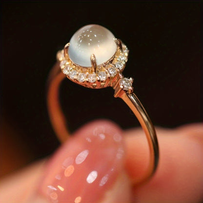 Elegant Promise Ring 18k Gold Plated Moonstone Engagement Wedding Ring Gala Banquet Decoration Sweet Anniversary Gift