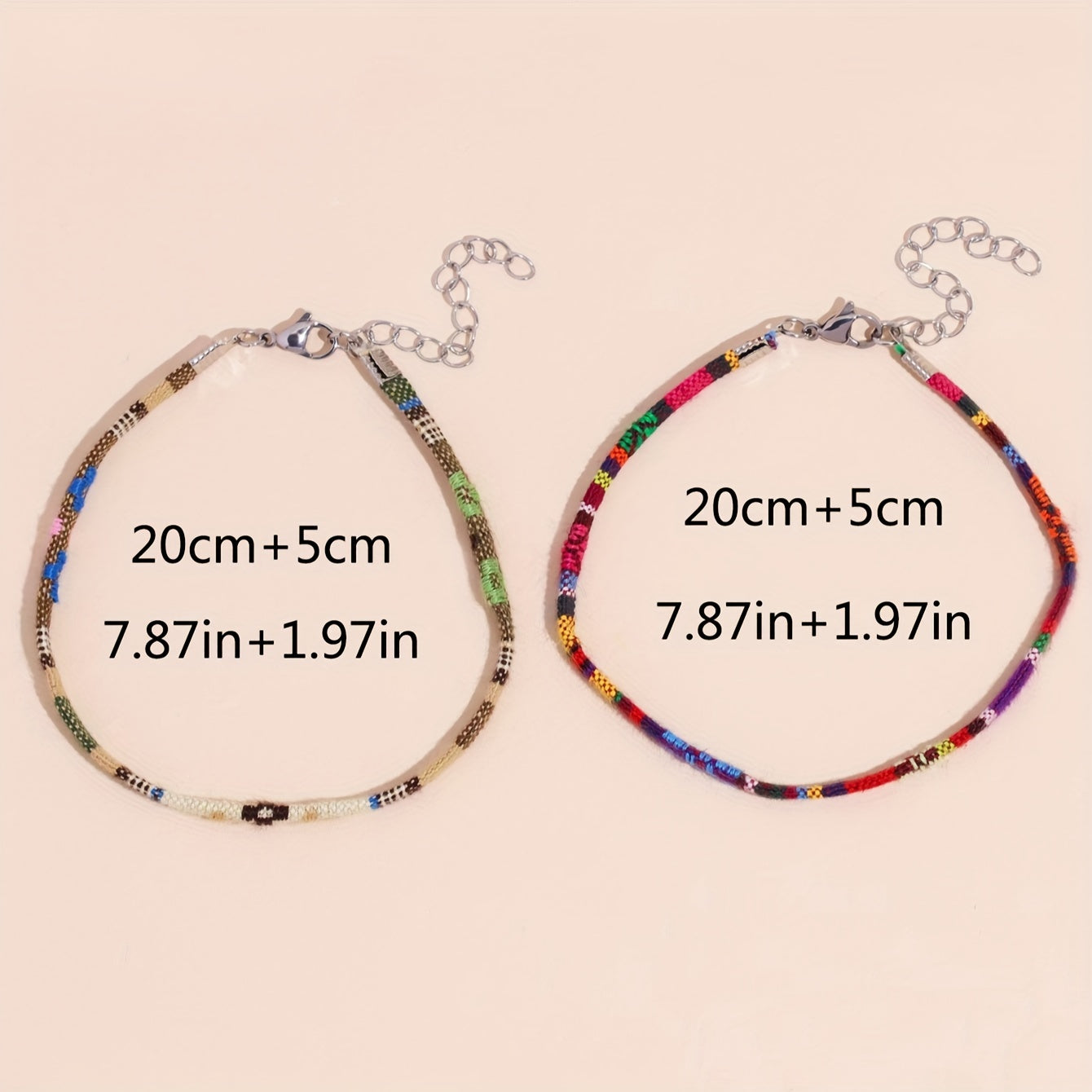 Bohemian hand-colored woven anklet set, Women's 2-piece set, suitable for beach vacation party feet